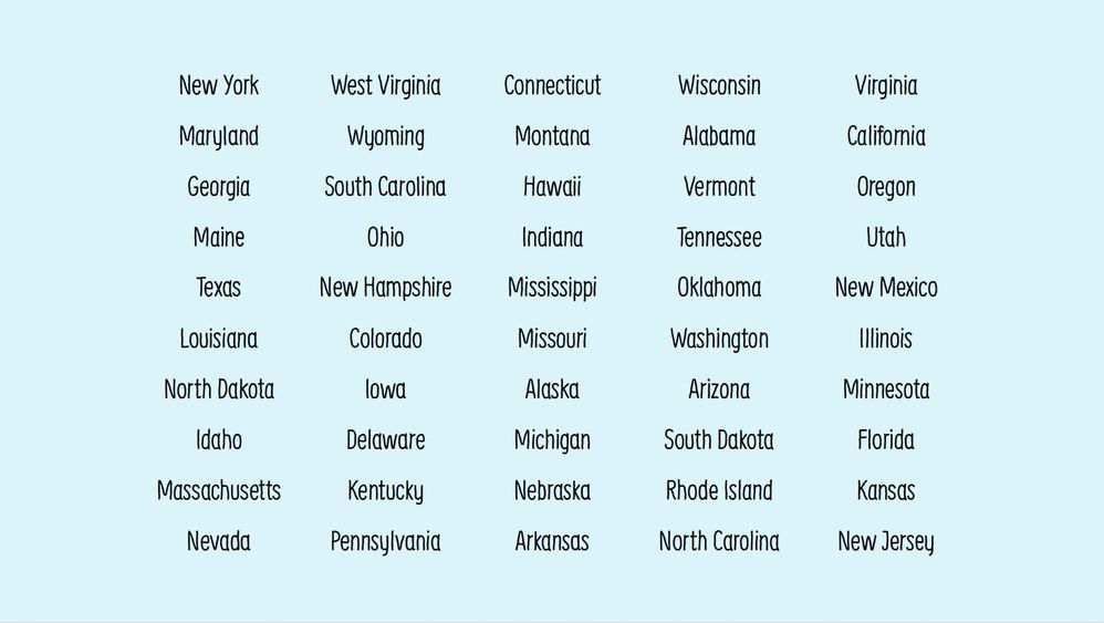 list of 49 US states with one state missing